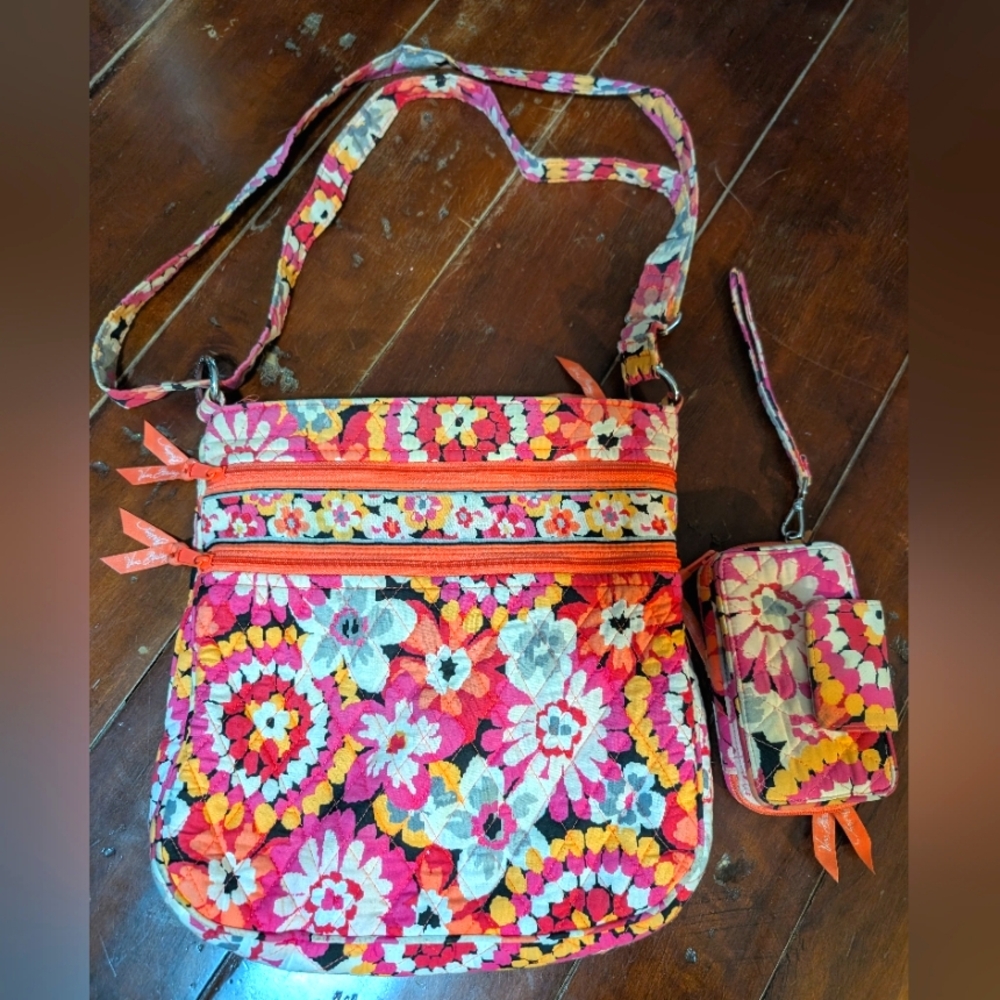 Vera Bradley Floral Cross body bag and matching wristlet